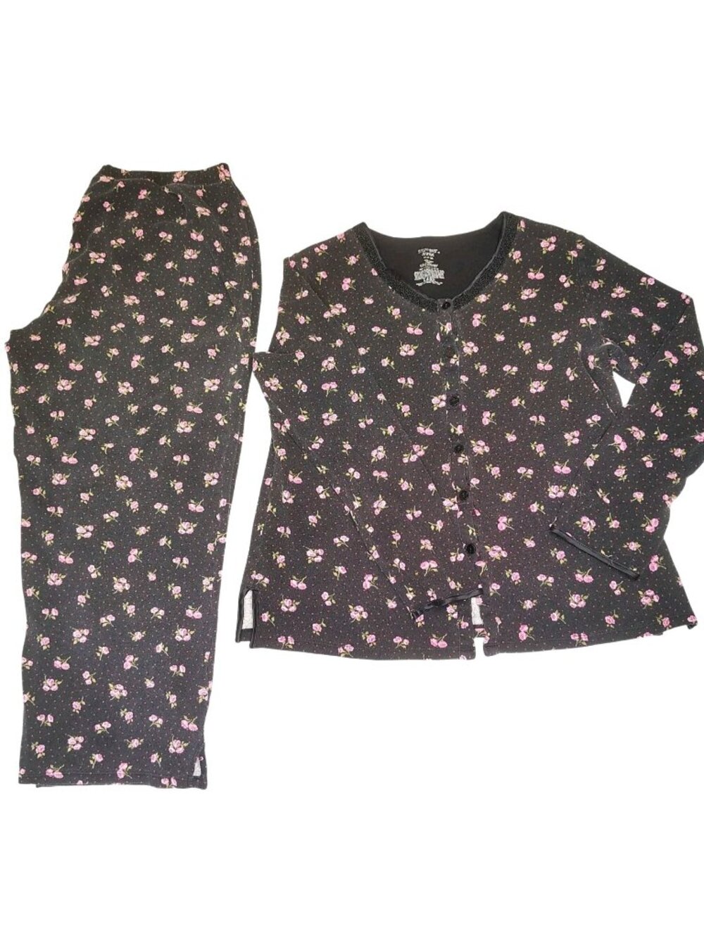 Pink Rose 2pc Pajama Set Women's Medium Delicate Soft Simply Basic